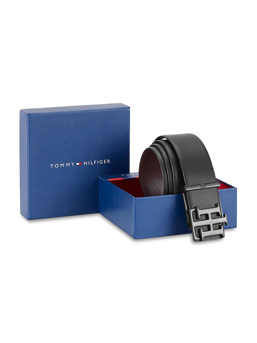 

Tommy Hilfiger Men Textured Leather Reversible Formal Belt, Black