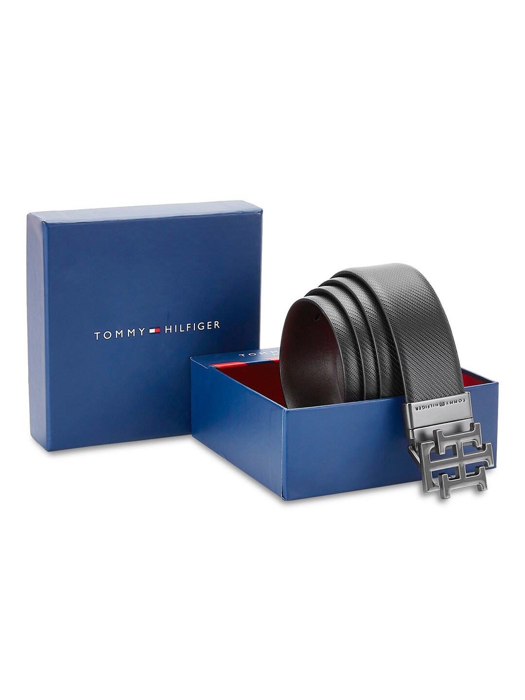 

Tommy Hilfiger Men Textured Leather Reversible Formal Belt, Black