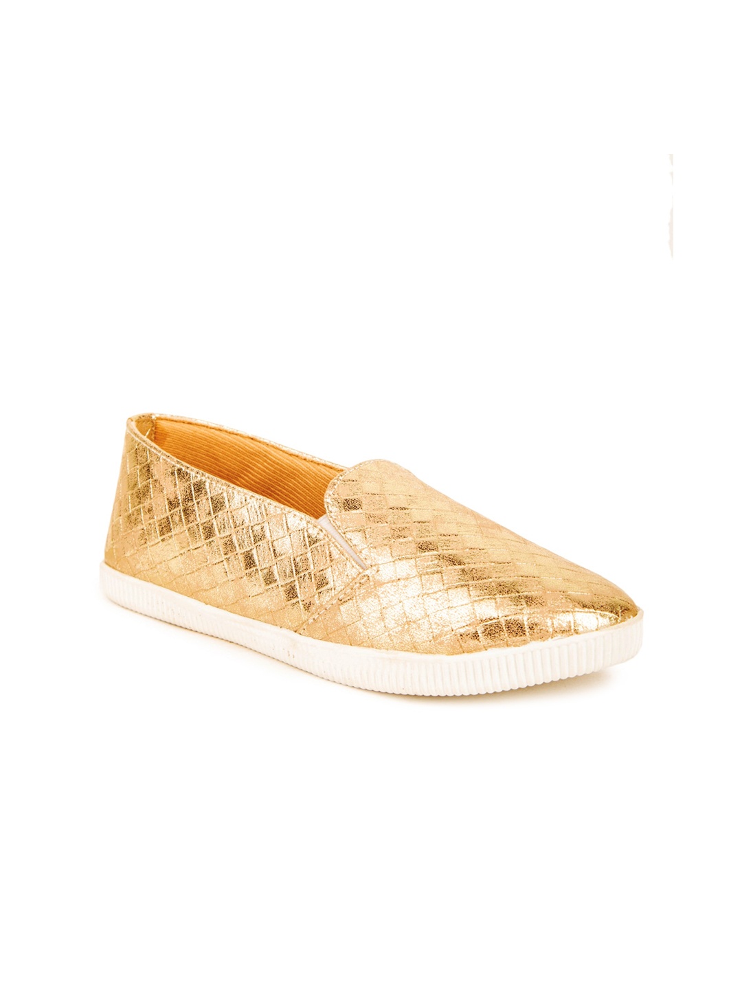

Pink Fever Women Textured Lightweight Slip-On Sneakers, Gold