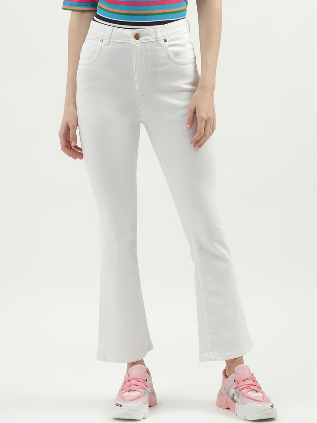 

United Colors of Benetton Women Mid-Rise Clean Look Bootcut Cotton Jeans, White