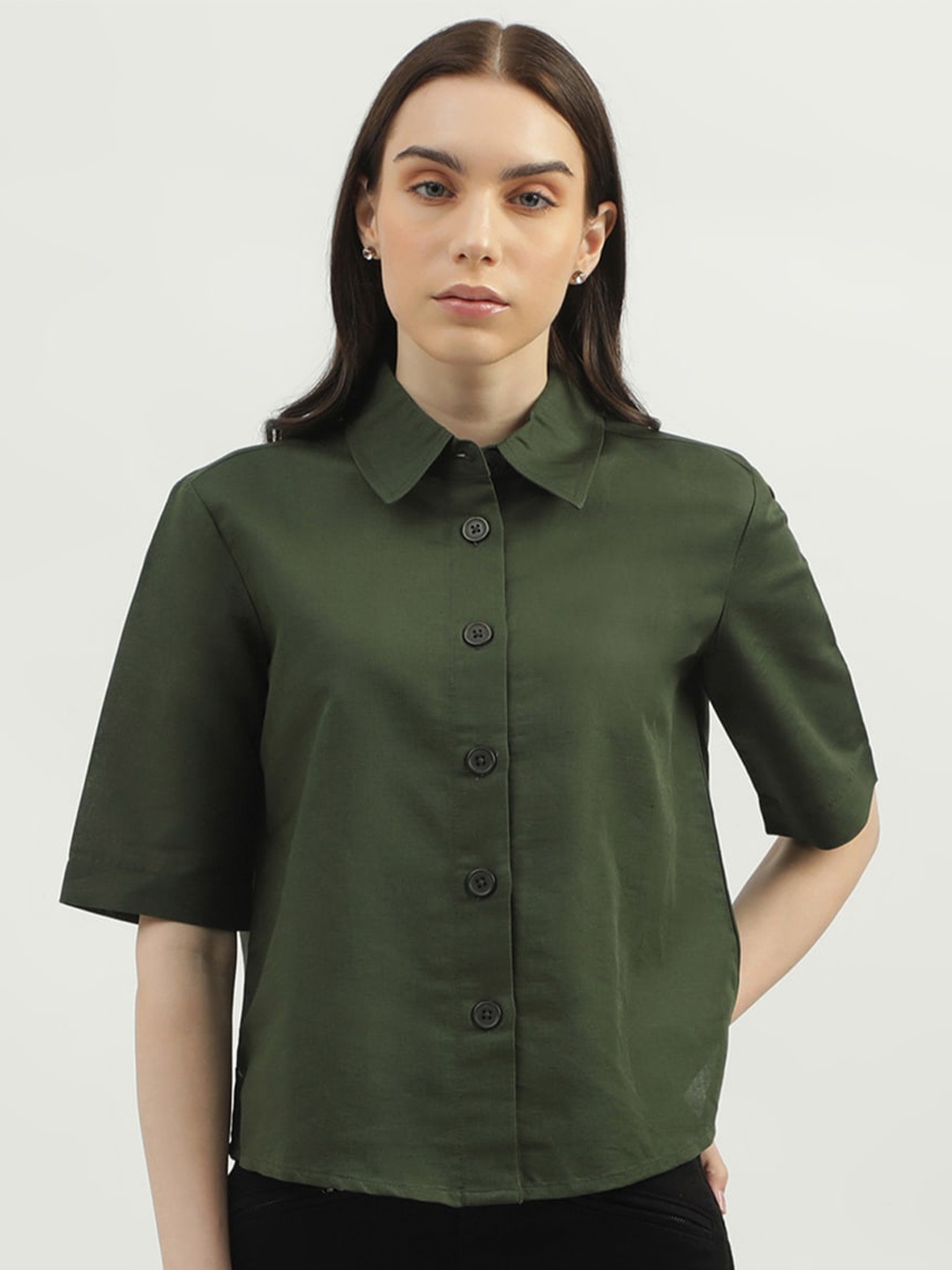 

United Colors of Benetton Spread Collar Casual Shirt, Olive