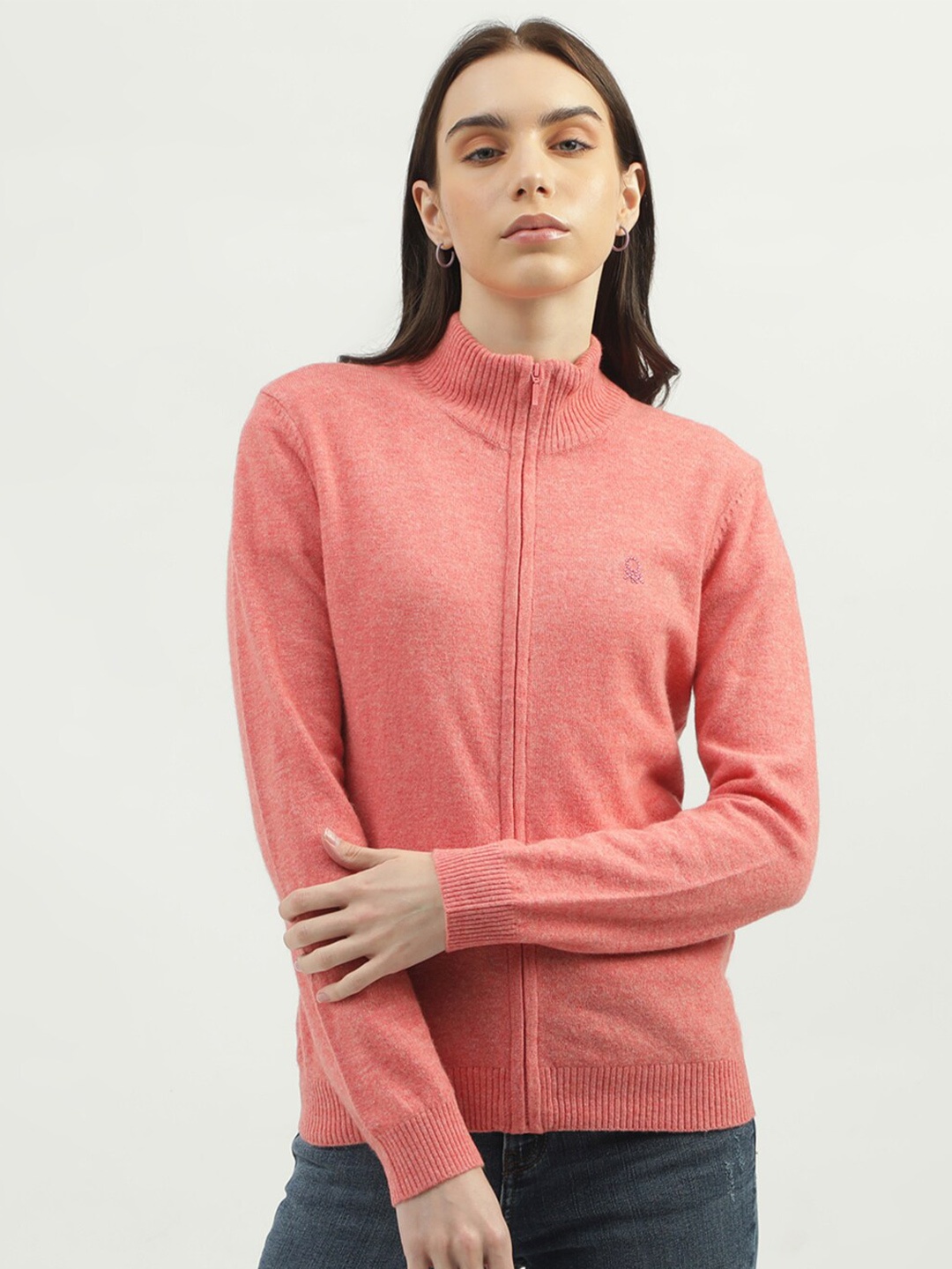 

United Colors of Benetton Women High Neck Cotton Pullover, Pink