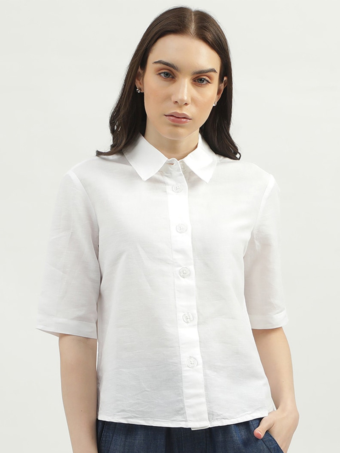 

United Colors of Benetton Spread Collar Casual Shirt, White