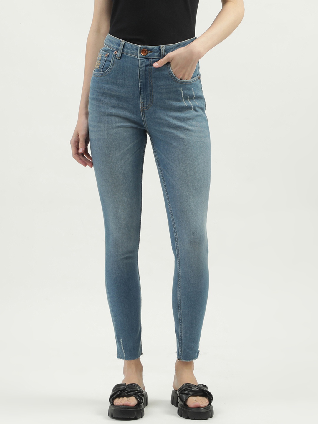 

United Colors of Benetton Women Blue Skinny Fit High-Rise Slash Knee Jeans