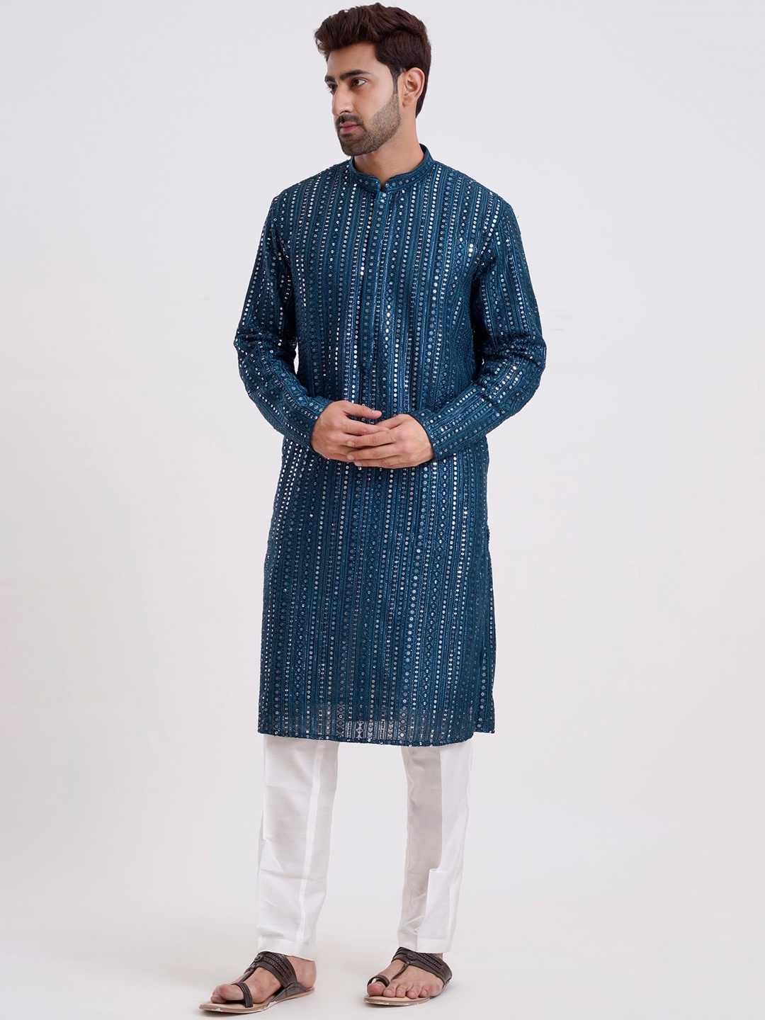 

KALPRAAG Sequinned Kurta With Trousers, Blue