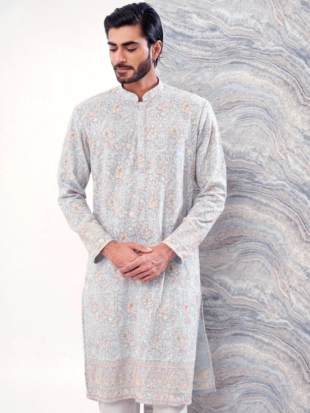 

KALPRAAG Sequinned Kurta With Trousers, Blue