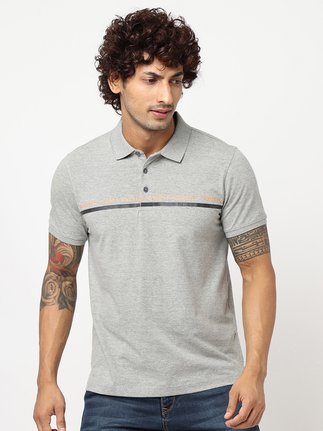 

Blue Buddha Short Sleeves Polo Collar T-shirt, Grey