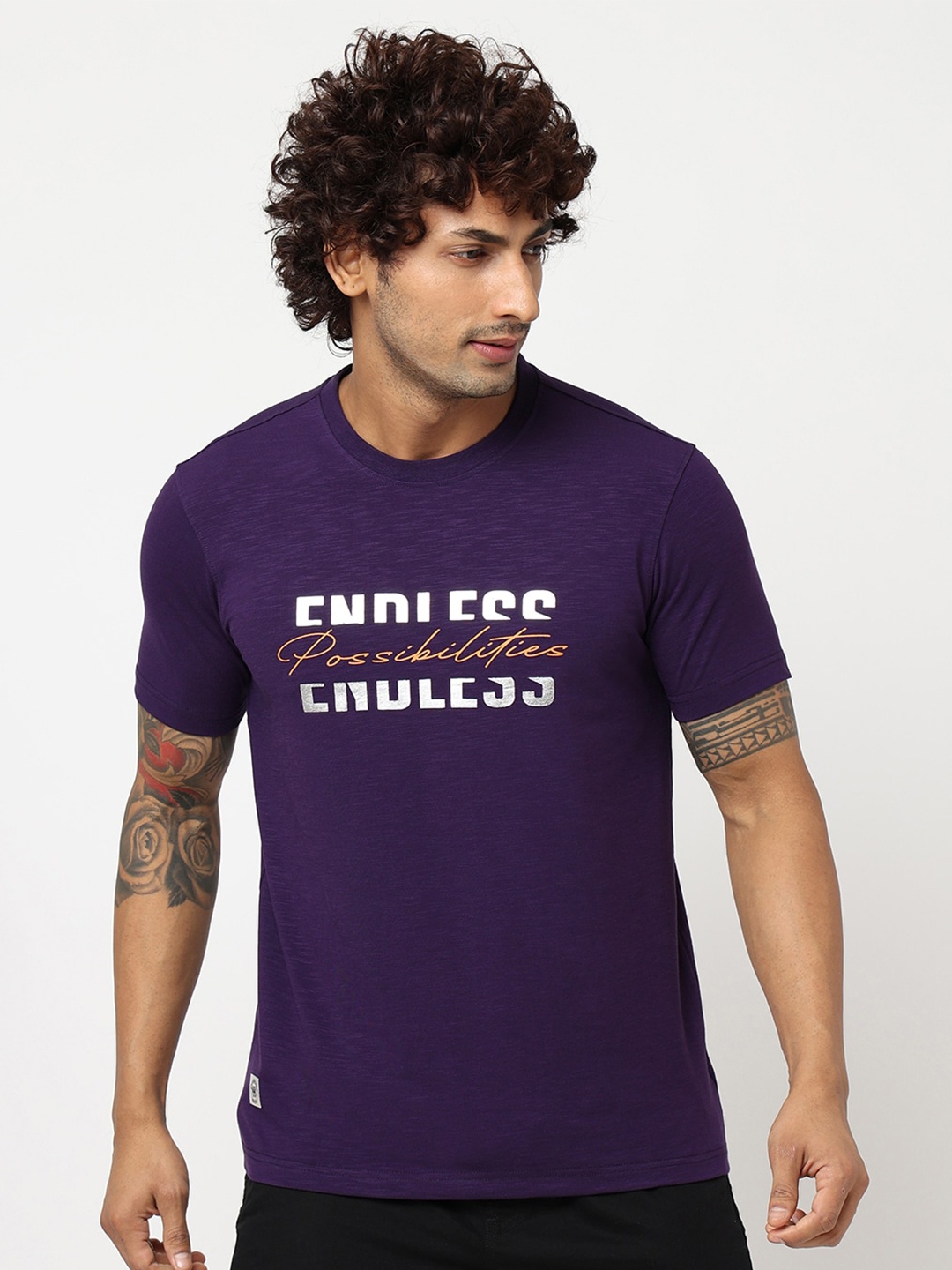 

Blue Buddha Typography Printed Cotton T-shirt, Purple