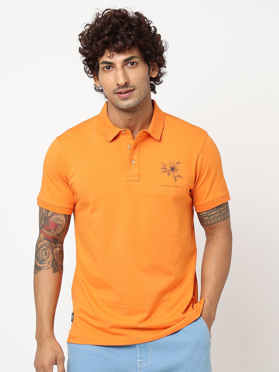

Blue Buddha Short Sleeves Polo Collar T-shirt, Orange