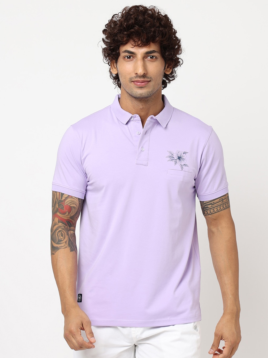 

Blue Buddha Short Sleeves Polo Collar T-shirt, Lavender