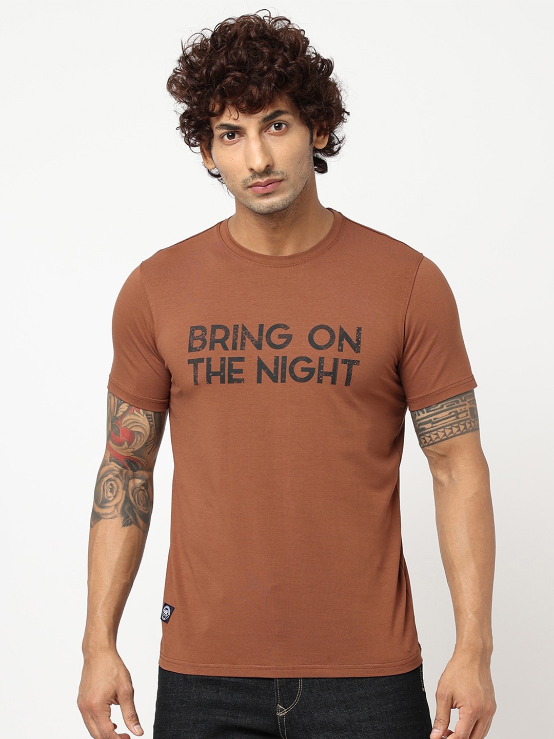 

Blue Buddha Typography Printed Cotton T-shirt, Brown
