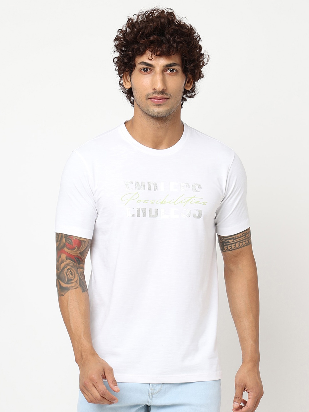 

Blue Buddha Typography Printed Round Neck T-shirt, White
