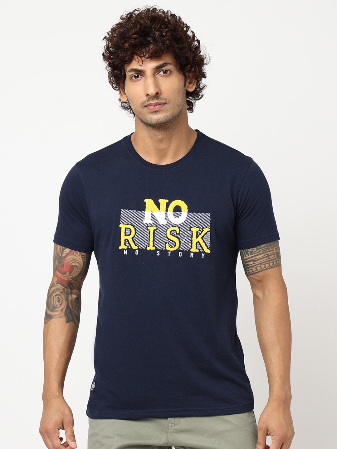 

Blue Buddha Typography Printed Round Neck T-shirt, Navy blue
