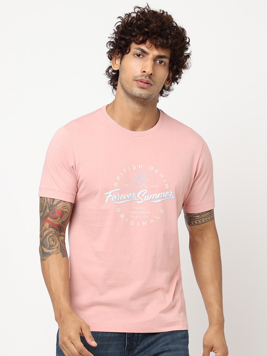 

Blue Buddha Typography Printed Cotton T-shirt, Pink