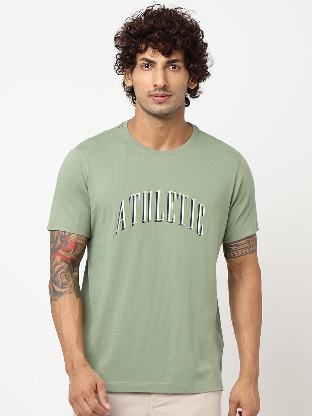 

Blue Buddha Typography Printed Cotton T-shirt, Green