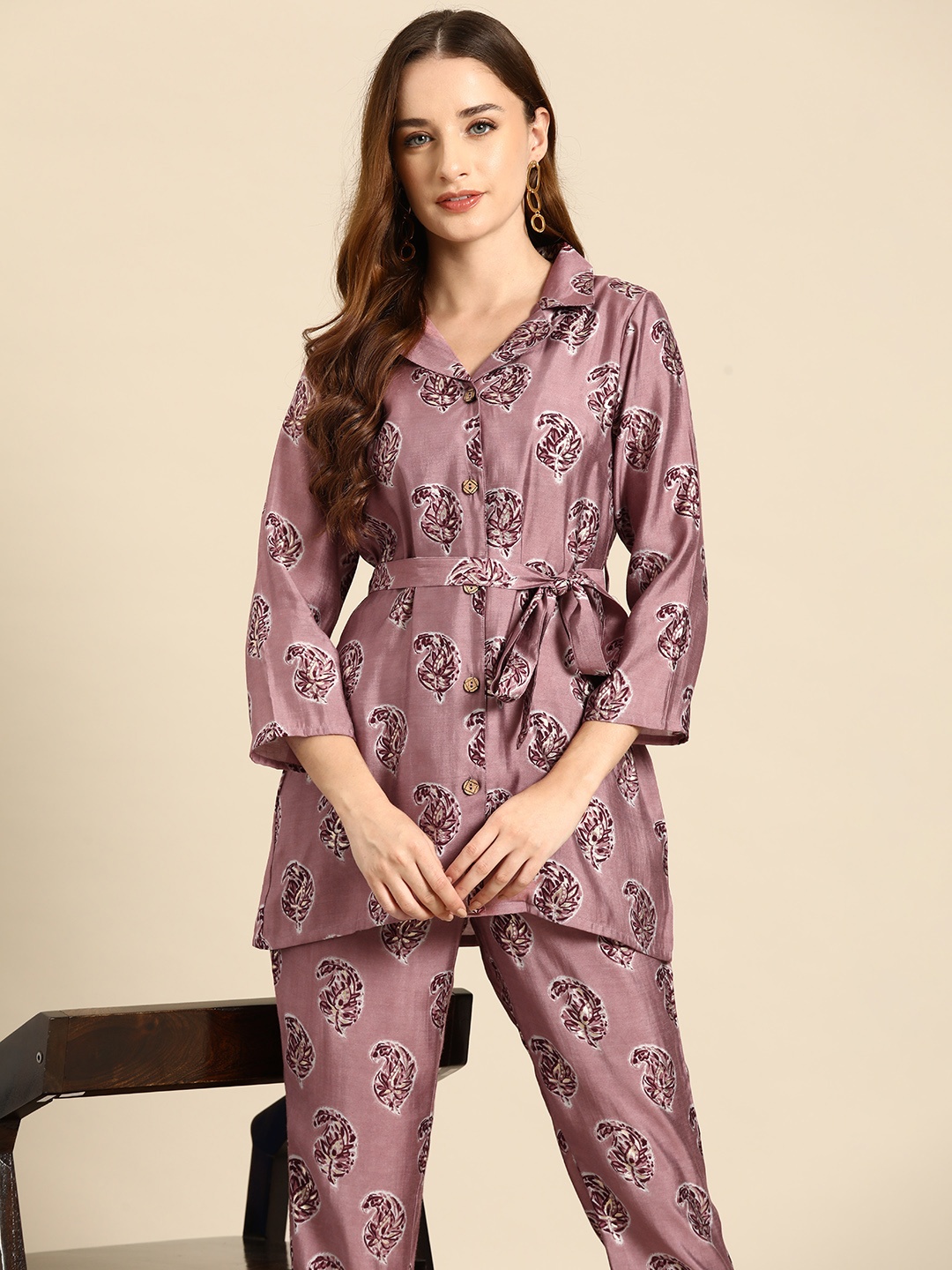 

Anouk Paisley Printed Co-Ords, Mauve