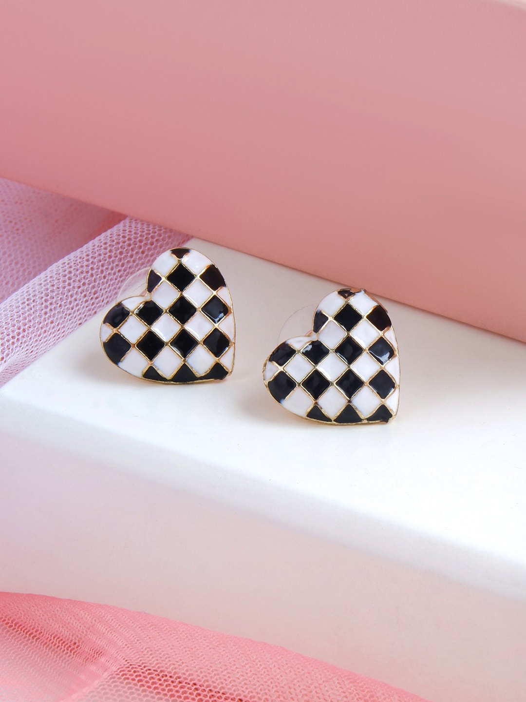 

BEWITCHED Gold-Plated Heart Shaped Studs Earrings, Black