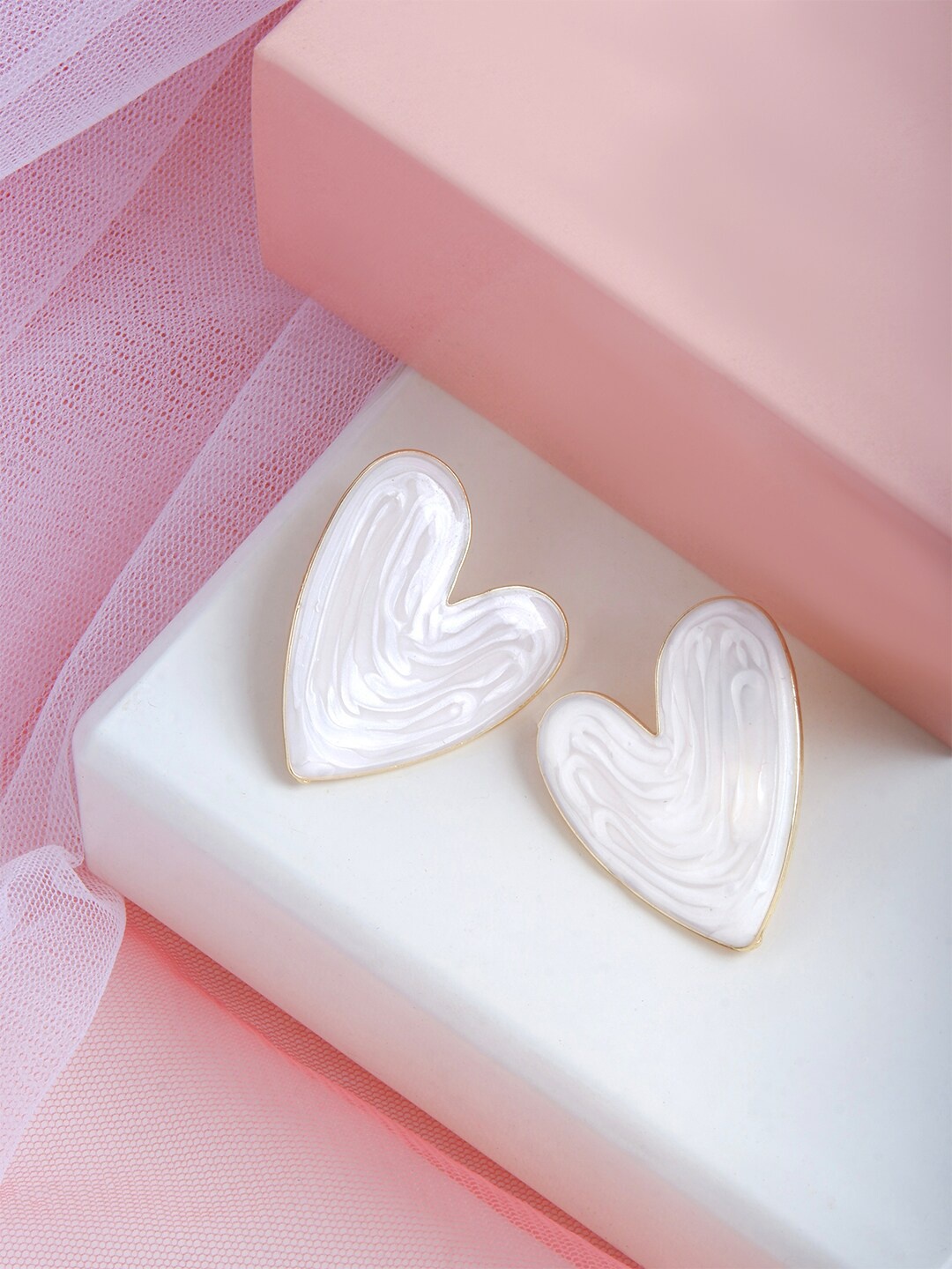 

BEWITCHED Gold-Plated Heart Shaped Studs Earrings, White