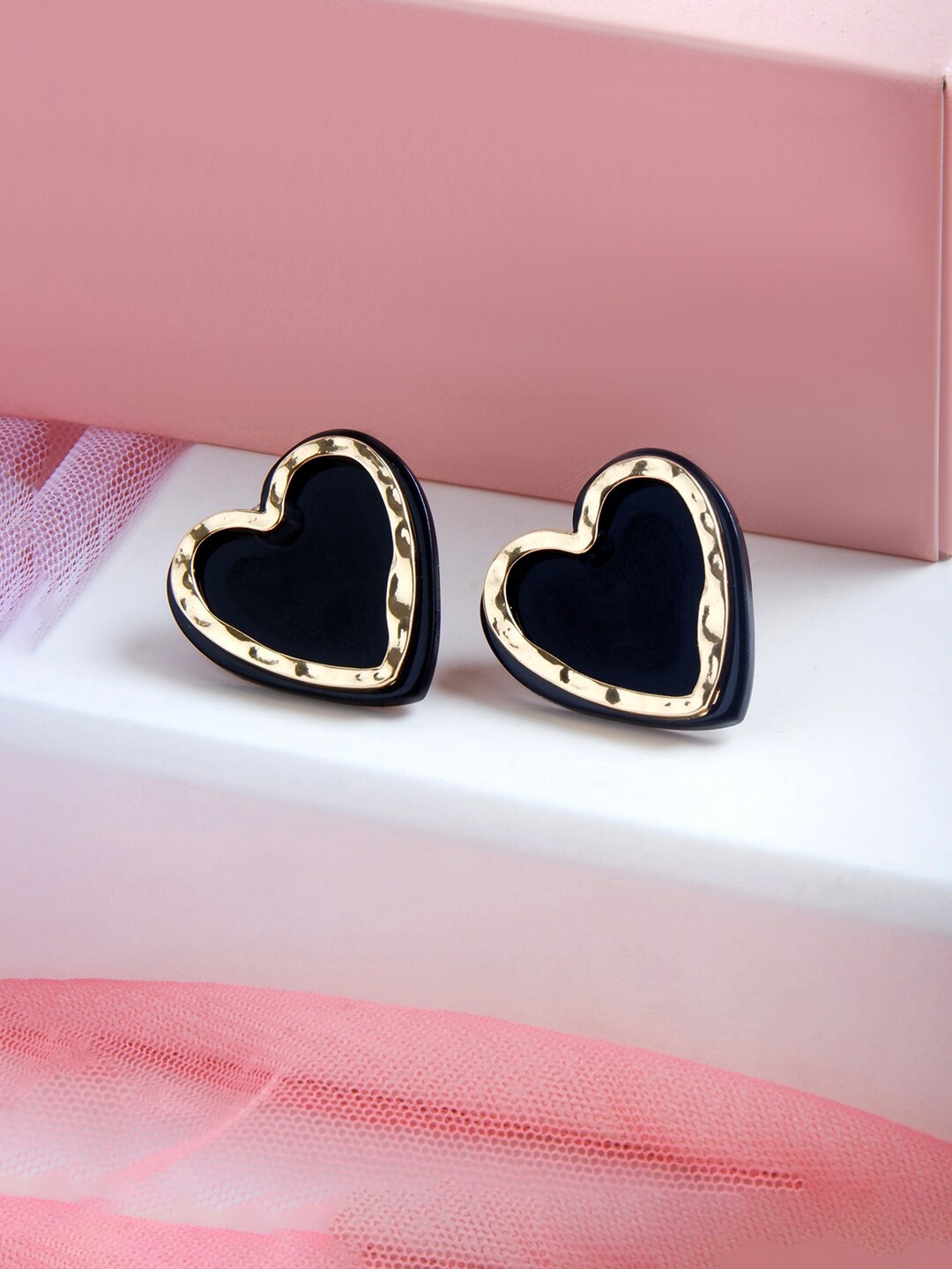 

BEWITCHED Gold-Plated Heart Shaped Studs Earrings, Black