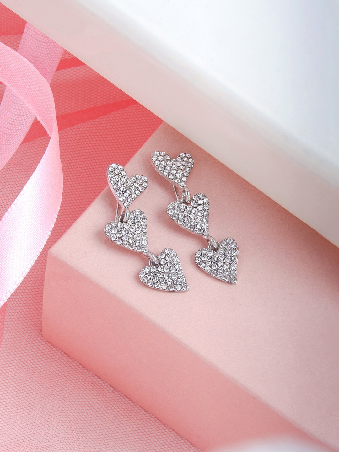 

BEWITCHED Silver-Plated Heart Shaped Drop Earrings