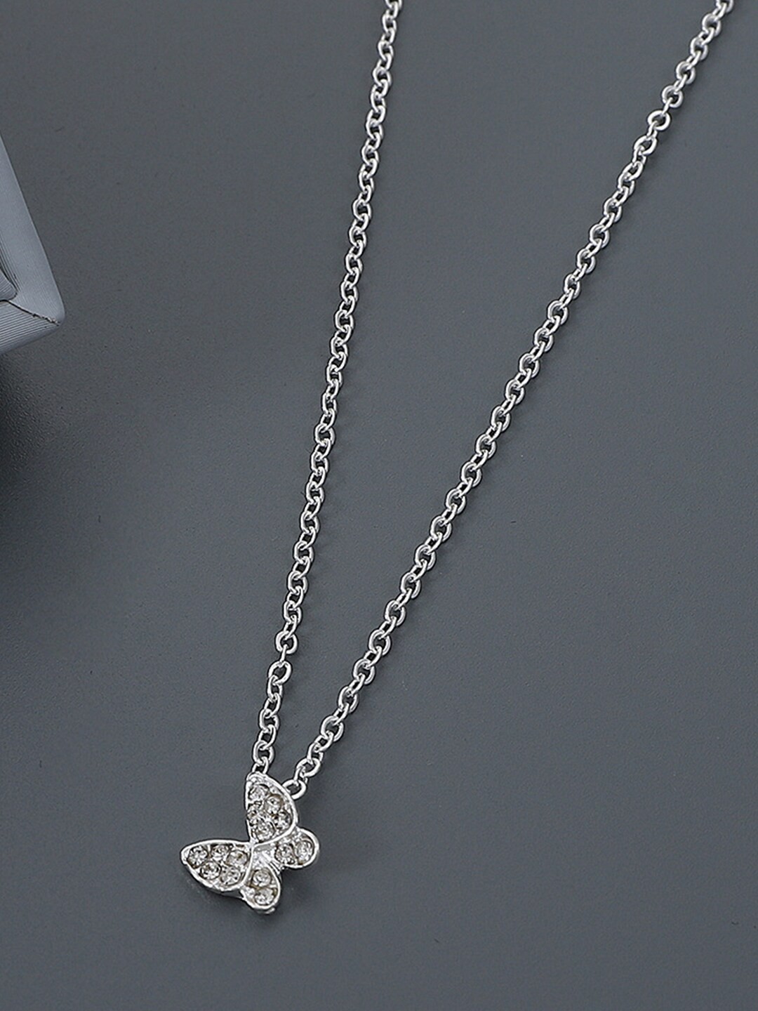 

BEWITCHED Silver-Plated Butterfly Rhinestone Studded Necklace
