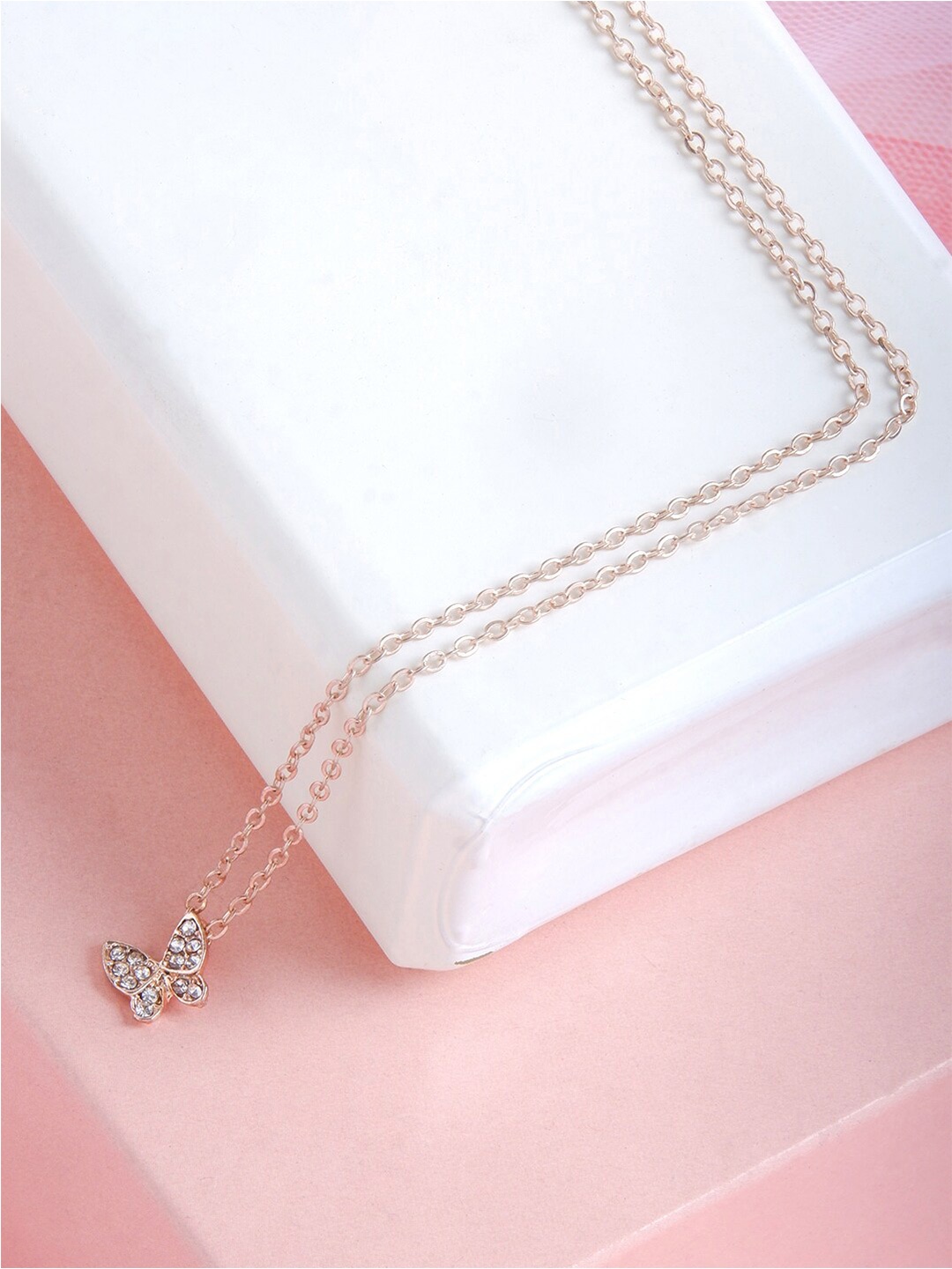 

BEWITCHED Gold-Plated Butterfly Rhinestone Studded Necklace, Rose gold