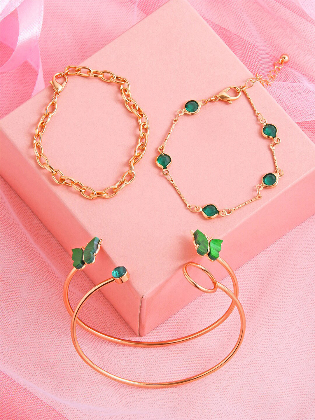 

BEWITCHED Women Set Of 4 Gold-Plated Stone Studded Link Bracelets