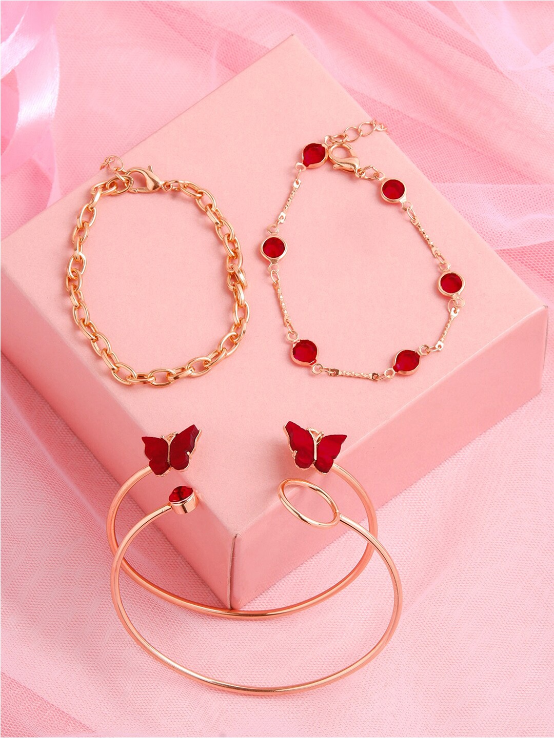 

BEWITCHED Women Set Of 4 Gold-Plated Stone Studded Link Bracelets