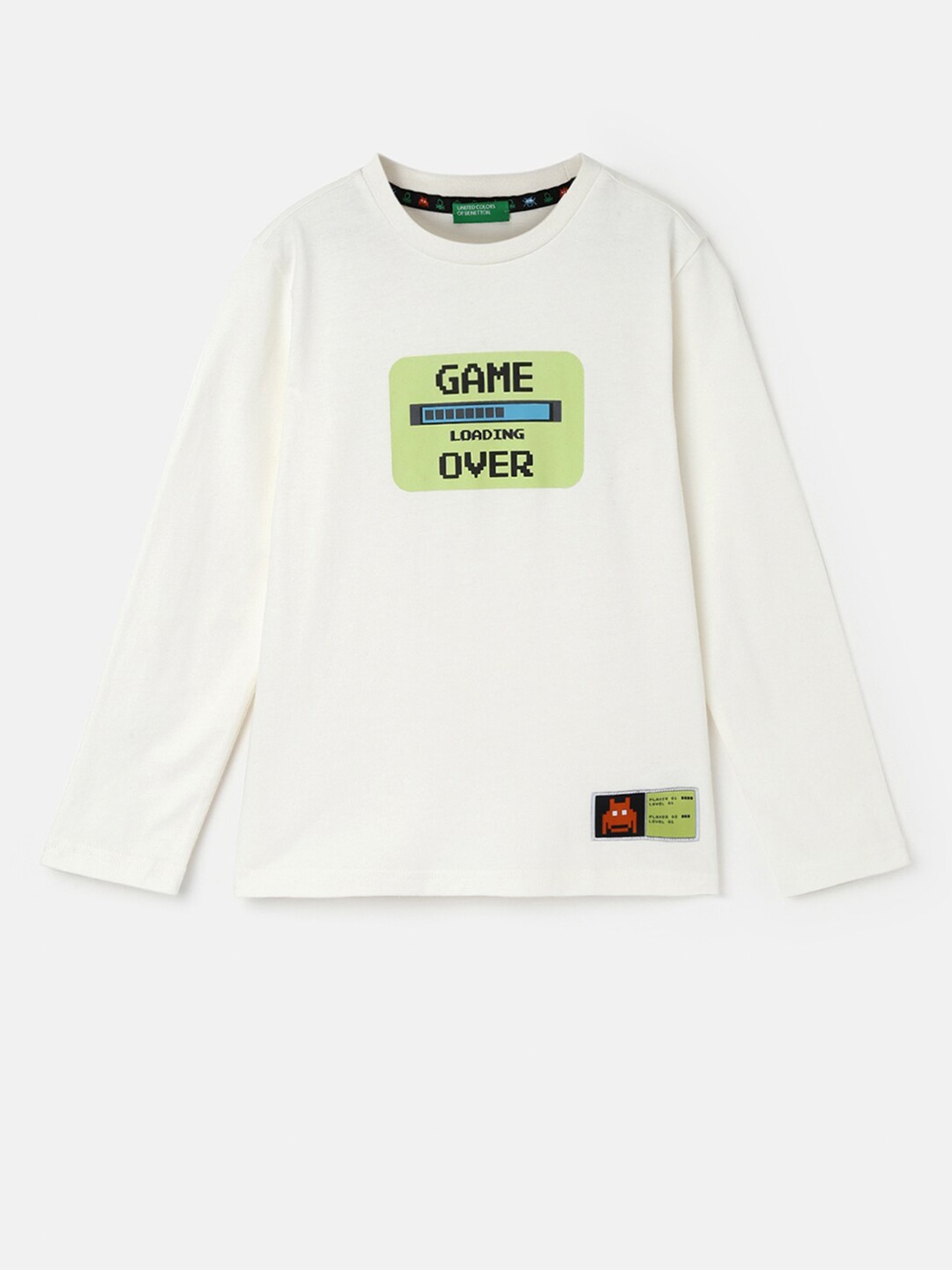 

United Colors of Benetton Boys Typography Printed Applique Cotton T-shirt, Cream