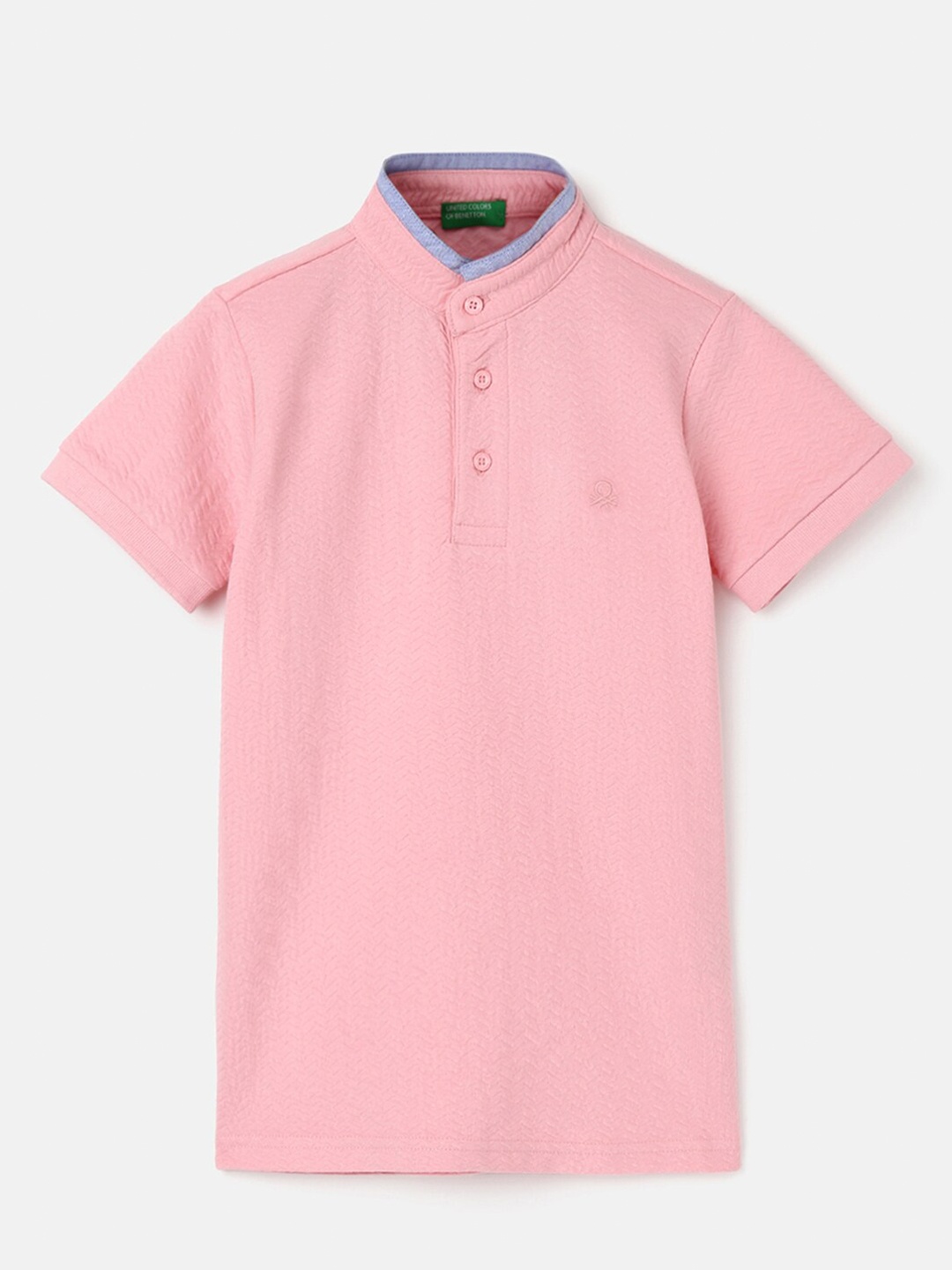 

United Colors of Benetton Boys Mandarin Collar Cotton T-shirt, Pink