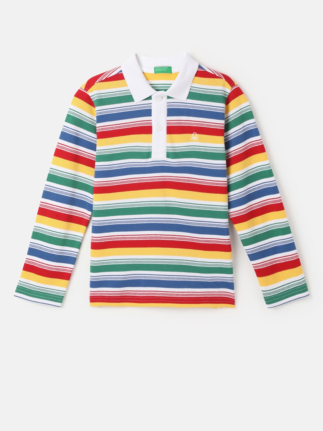 

United Colors of Benetton Boys Striped Polo Collar Cotton T-shirt, White