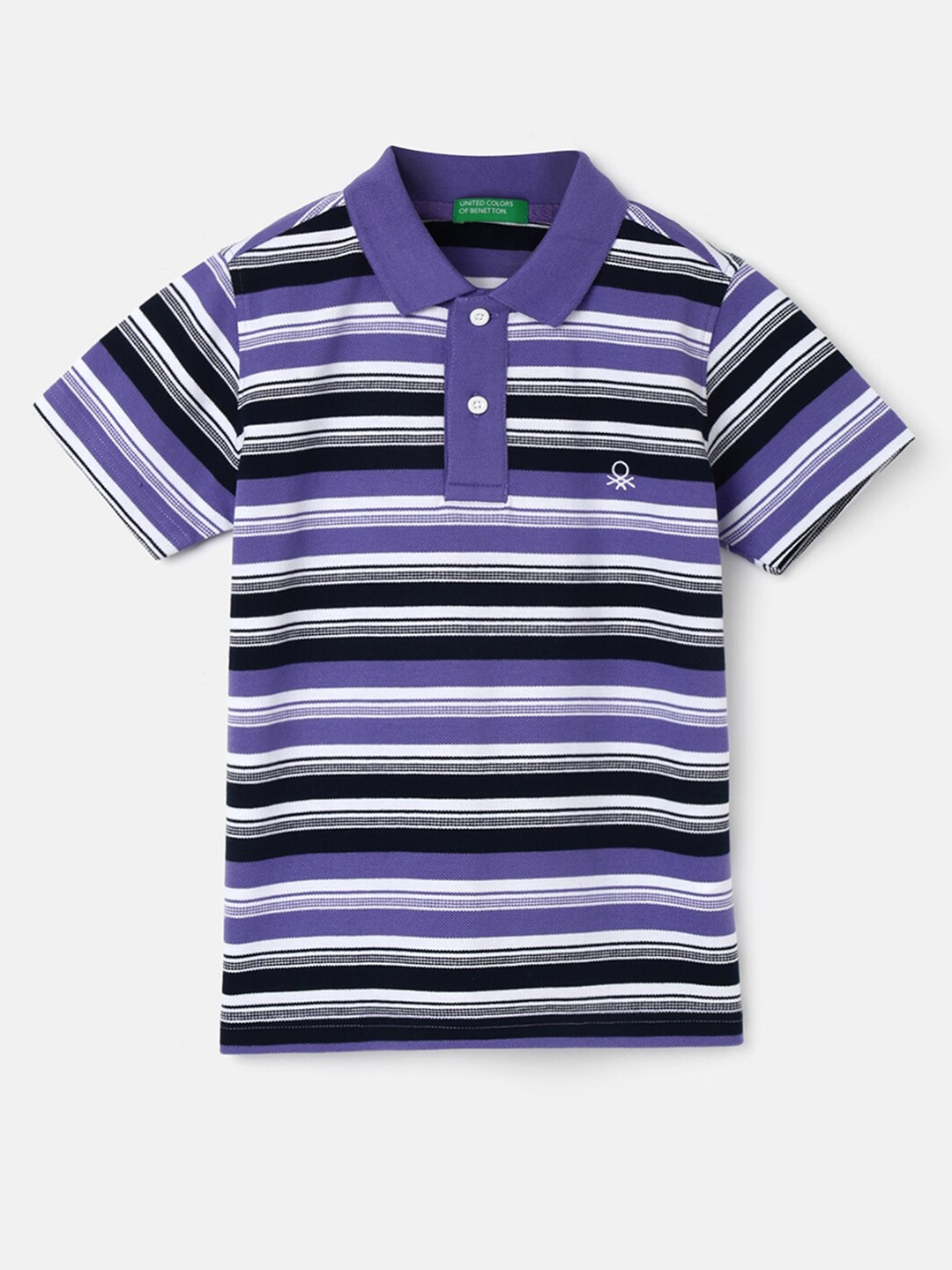 

United Colors of Benetton Boys Striped Polo Collar Cotton T-Shirt, Purple