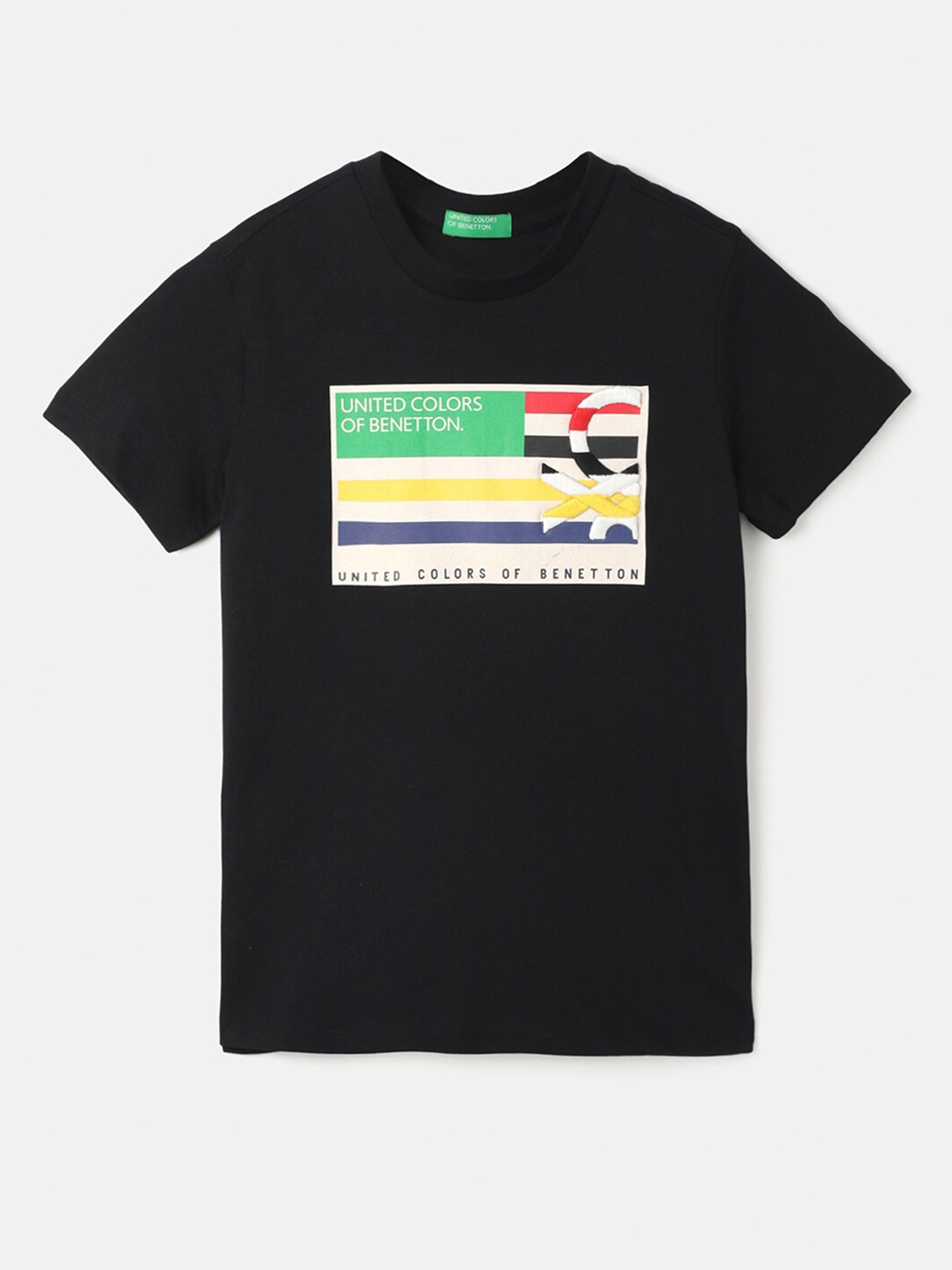 

United Colors of Benetton Boys Graphic Printed Cotton T-Shirt, Black