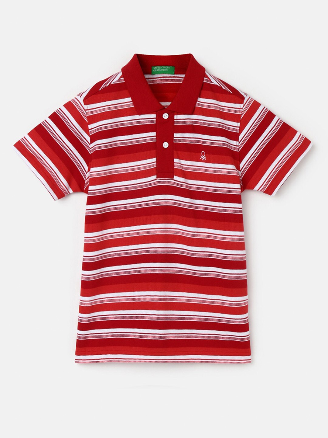 

United Colors of Benetton Boys Striped Polo Collar Regular Fit Cotton T-shirt, Red