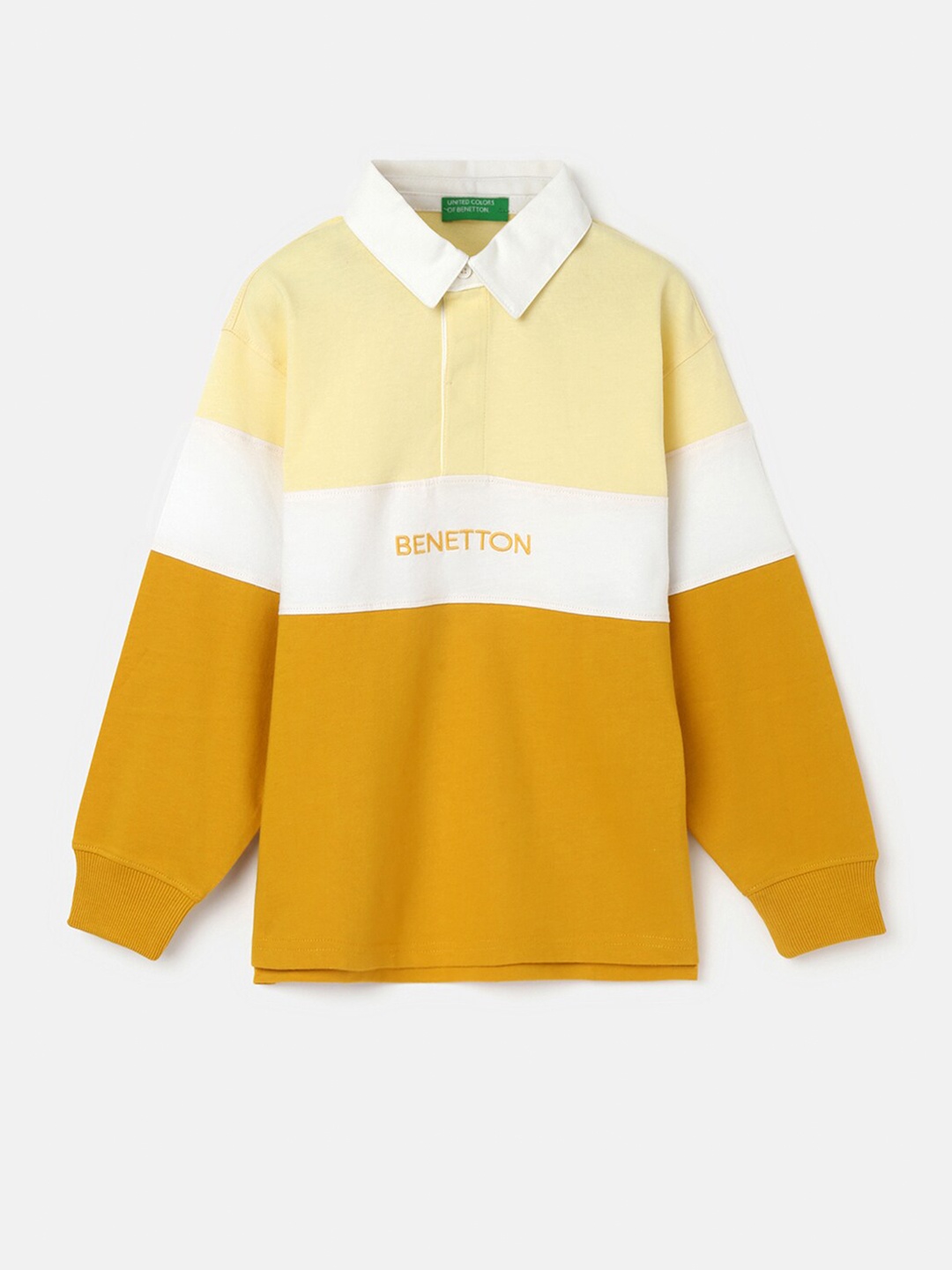 United Colors of Benetton Boys Colourblocked Polo Collar Cotton T-shirt, Yellow