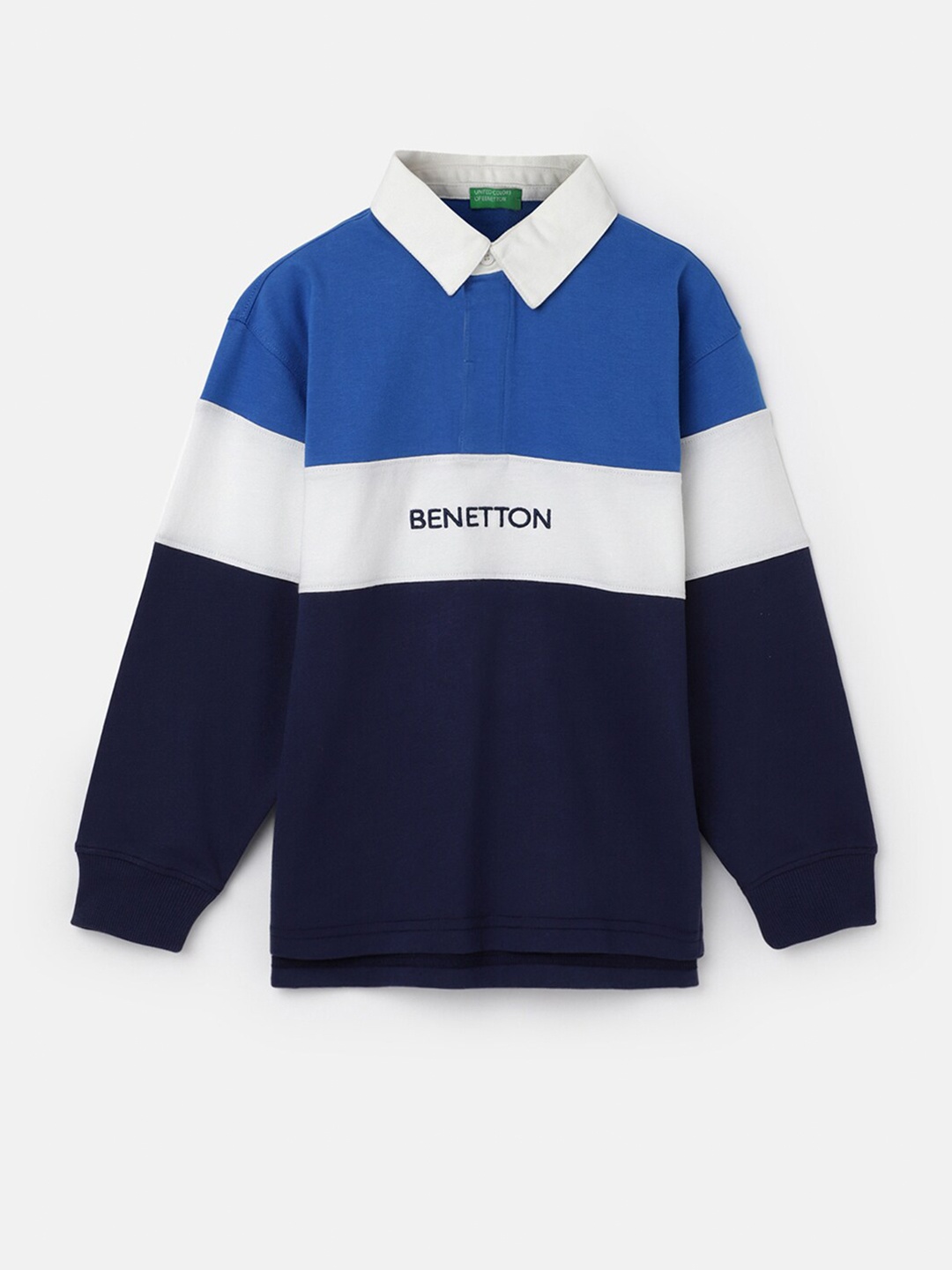 

United Colors of Benetton Boys Colourblocked Polo Collar Cotton T-shirt, Blue