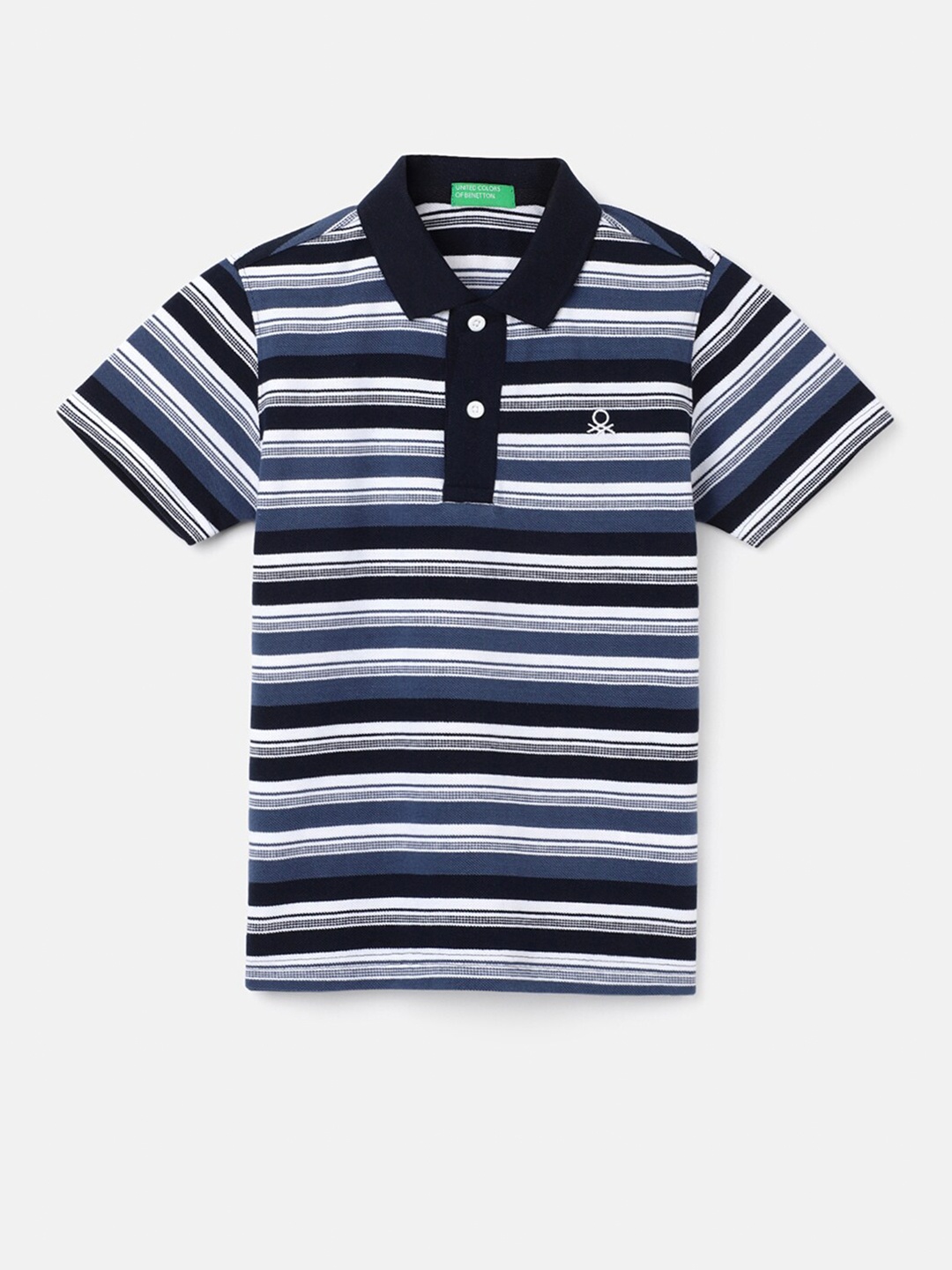 

United Colors of Benetton Boys Striped Polo Collar Cotton T-shirt, Navy blue
