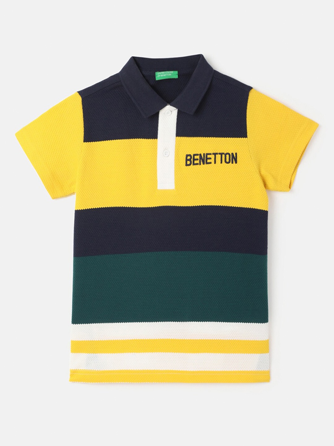 

United Colors of Benetton Boys Colourblocked Polo Collar Cotton T-shirt, Yellow