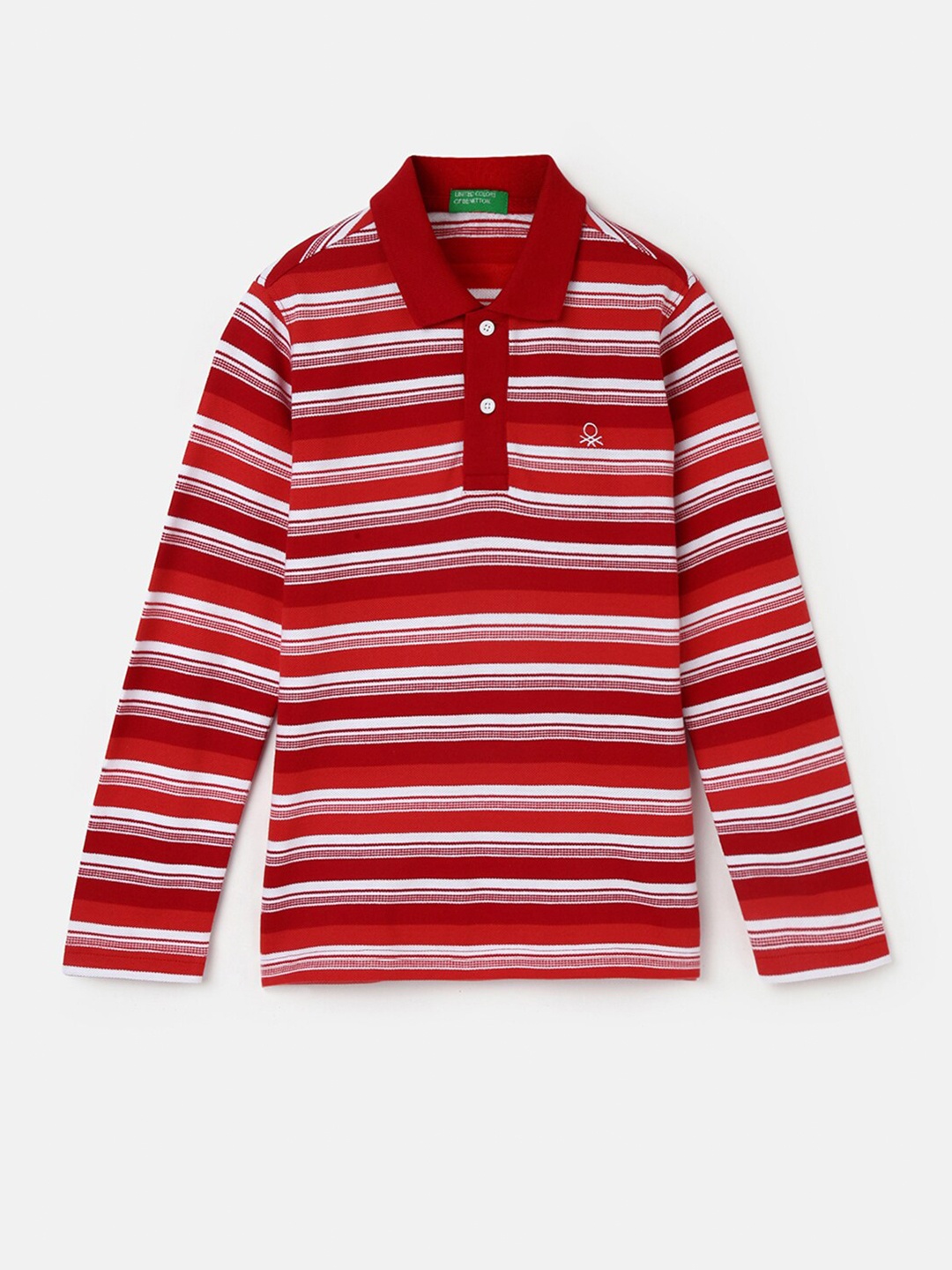 United Colors of Benetton Boys Striped Polo Collar Cotton T-Shirt, Red