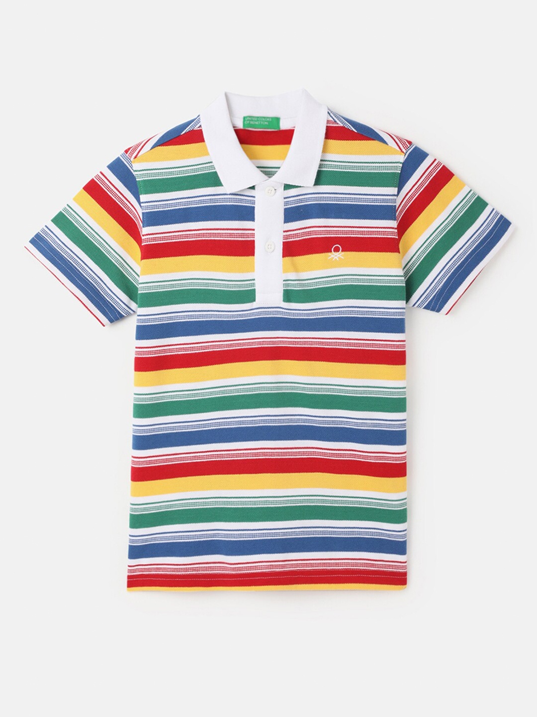 

United Colors of Benetton Boys Striped Polo Collar Regular Fit Cotton T-shirt, White