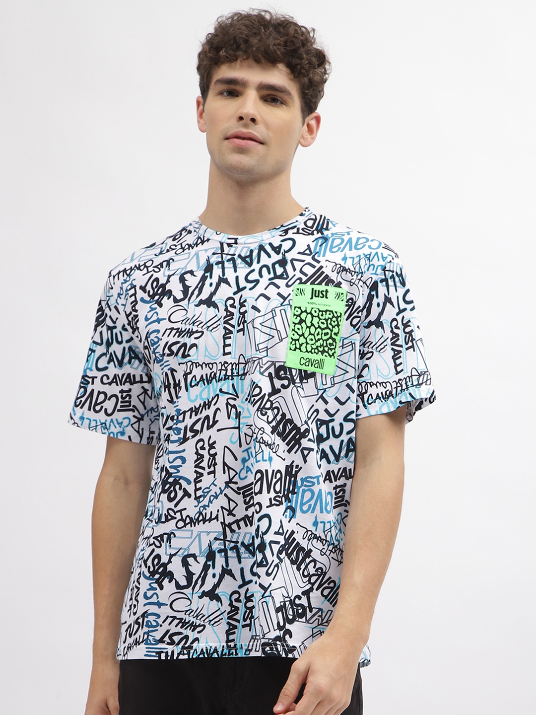 

Just Cavalli Typography Printed Slim Fit Pure Cotton T-shirt, White