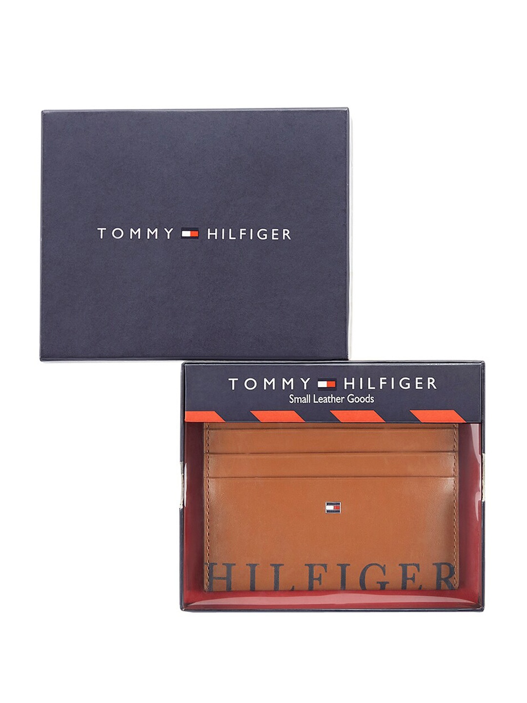 

Tommy Hilfiger Typography Printed Leather Card Holder, Tan