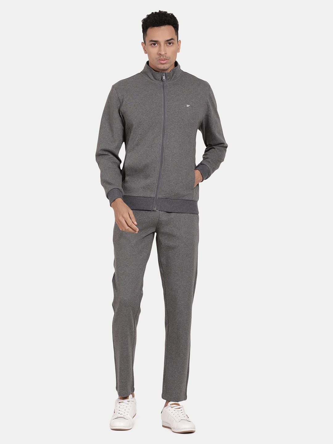 

t-base Mock Collar Long Sleeves Cotton Sweatshirt, Grey melange
