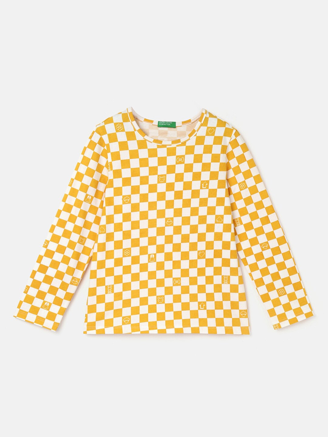 

United Colors of Benetton Girls Checked T-Shirt, Yellow