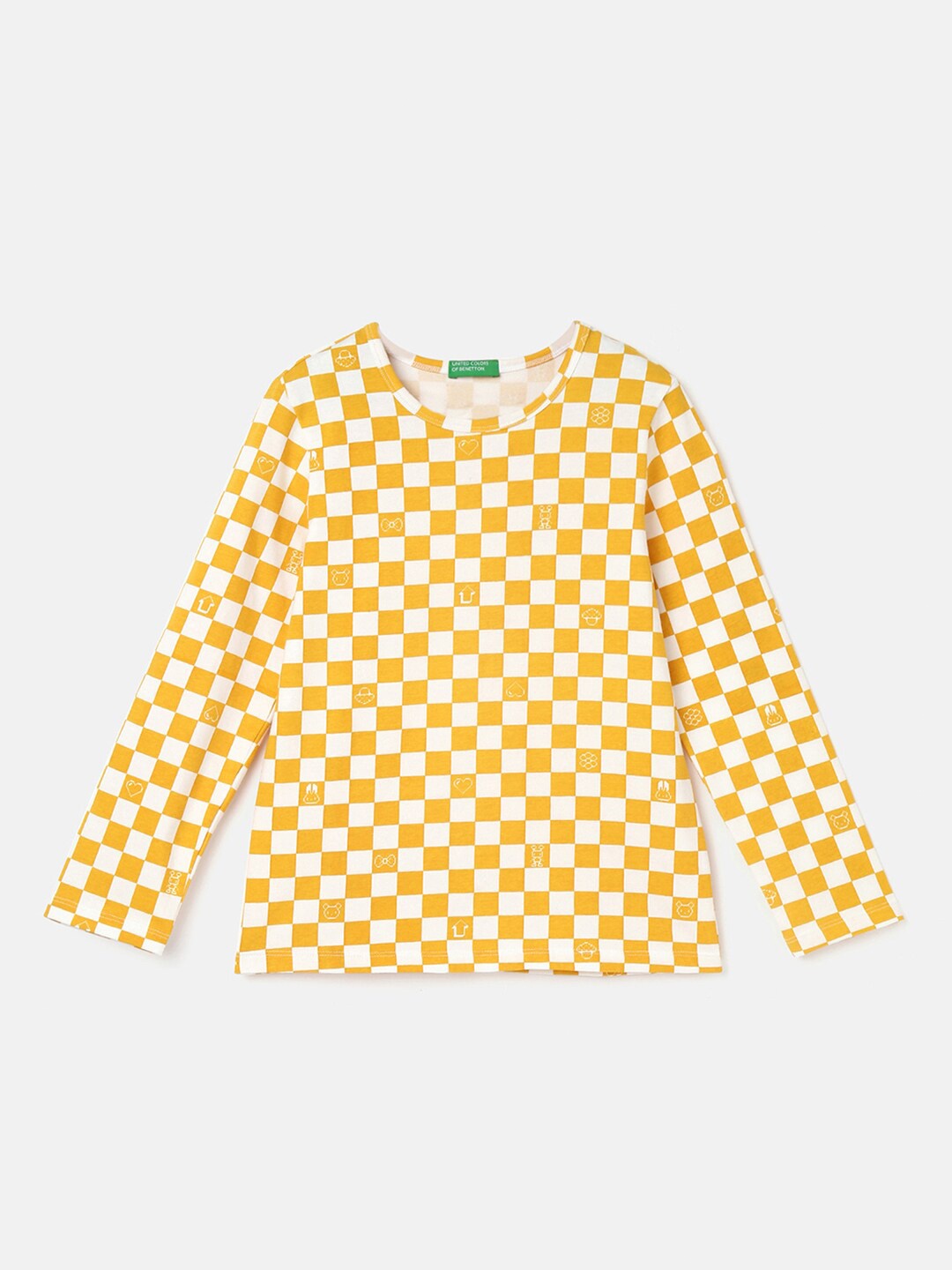 

United Colors of Benetton Girls Checked Printed T-Shirt, Yellow