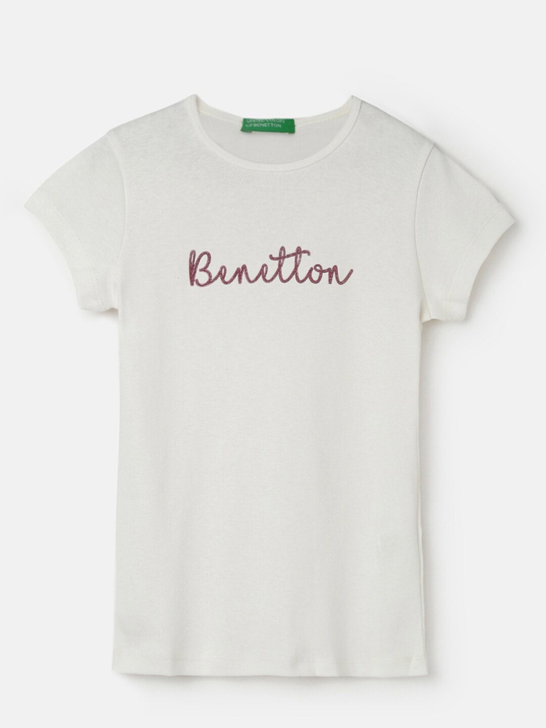 

United Colors of Benetton Girls Typography Printed Cotton T-Shirt, White