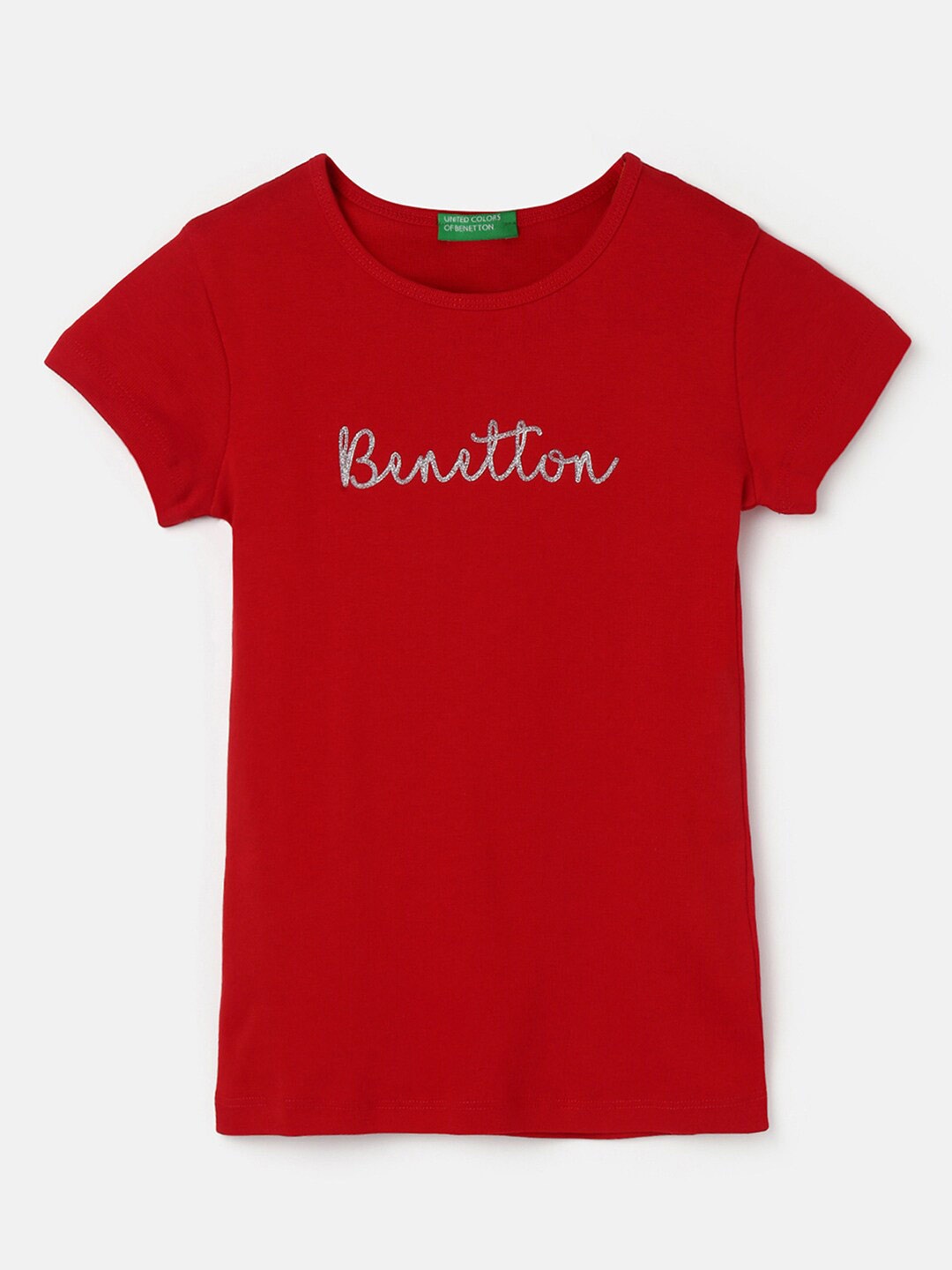

United Colors of Benetton Girls Typography Printed Cotton T-Shirt, Maroon