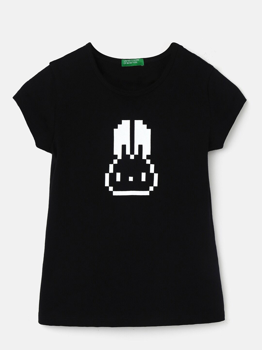 

United Colors of Benetton Girls Graphic Printed Cotton T-shirt, Black