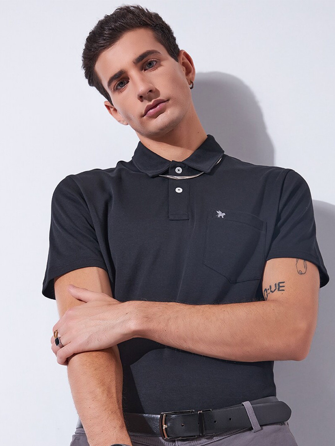 

Markle Moro Men Polo Collar Slim Fit Cotton T-shirt, Black