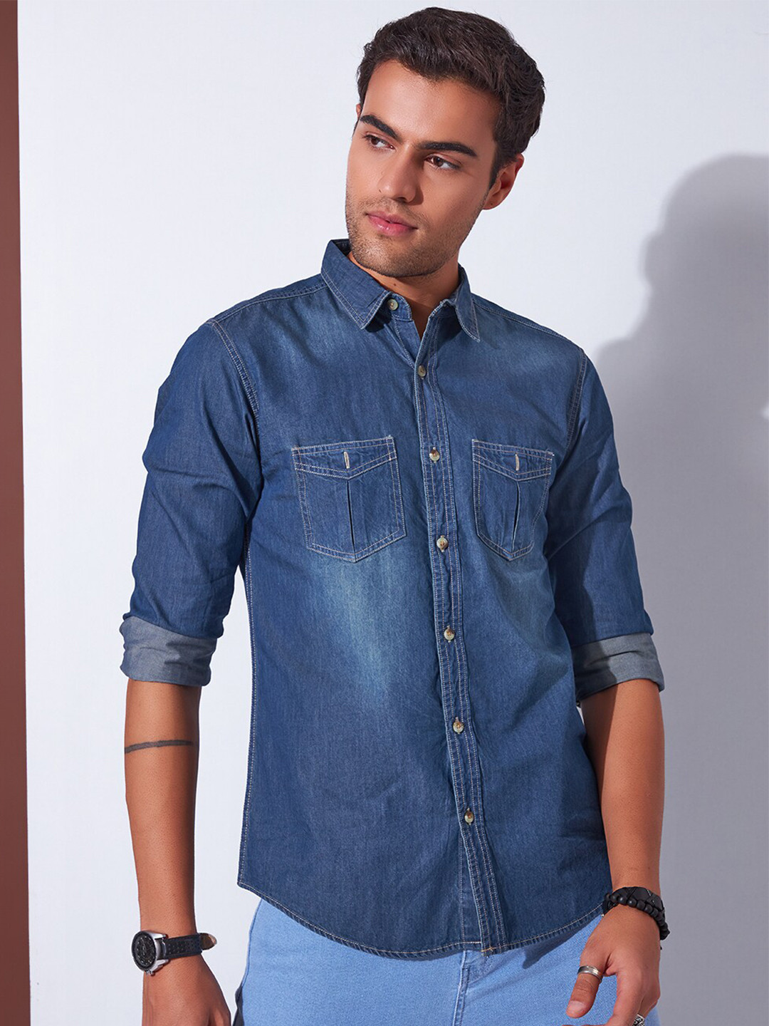 

Markle Moro Faded Opaque Denim Casual Shirt, Navy blue